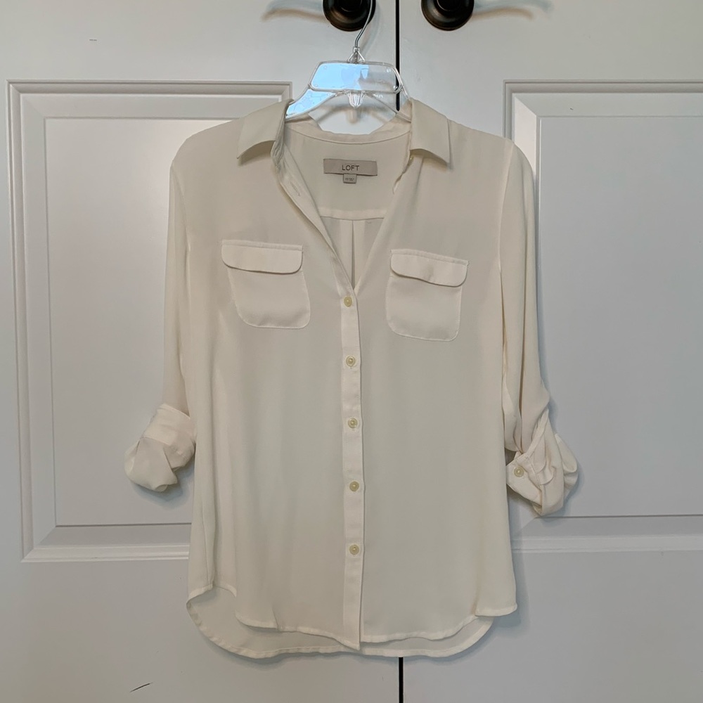 White Sleeved Loft Button-Down Blouse